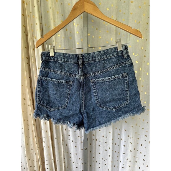 Pacsun Eco Dark Blue High Rise Waisted Frayed Hem Denim Festival Shorts 29 - Picture 3 of 5